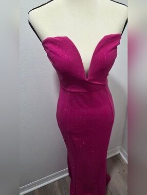Symphony Strapless Sparkle Mermaid Gown in Fuchsia Pink